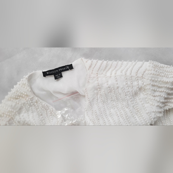 NWOT! Boston Proper Bright White Cardigan Pearl Embellished Women's Top Medium - Picture 6 of 16